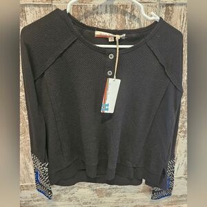 NWT Vintage Havana Waffle Knit Henley Thermal Shirt Women’s Medium Long Sleeve T